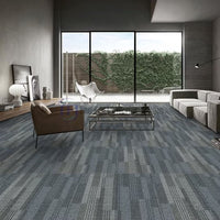 Best linear patterned carpet tiles providing a comfortable and stylish floor in a modern living room setup in Pakistan | The Fast Interior Studio