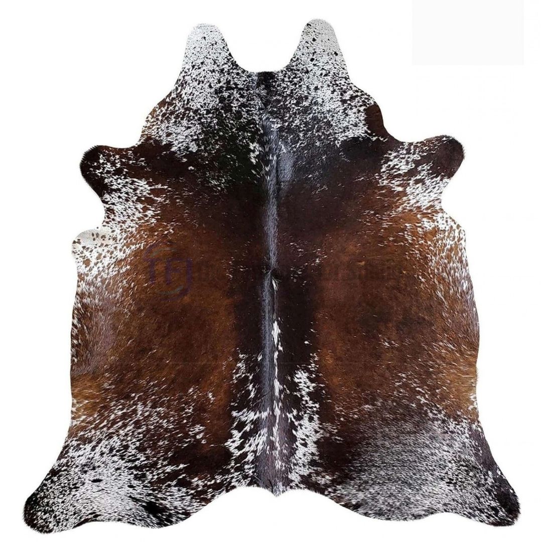 Customized dark brown speckled genuine cowhide rug in Pakistan
