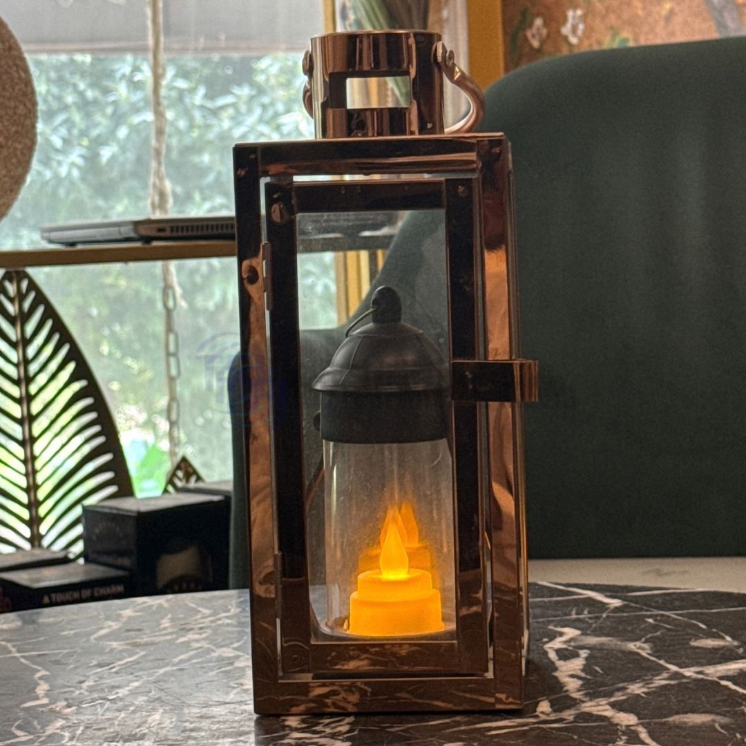 Front view of a tall 1 foot 6 inch premium metallic lantern offering versatile ambient lighting in Pakistan and worldwide