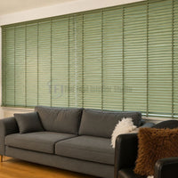 Large trending Venetian blinds providing light control in a contemporary living room