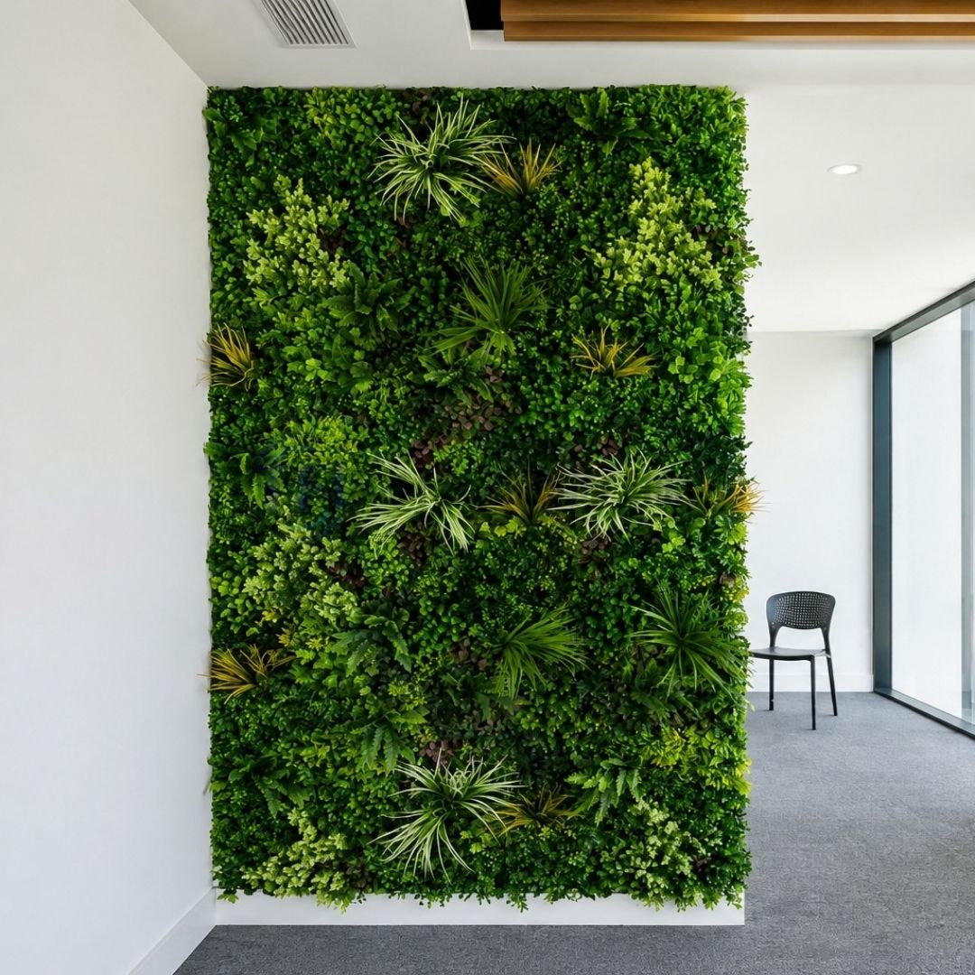 Modern interior office feature wall with top rated artificial plant wall decor in Lahore and Islamabad | The Fast Interior Studio