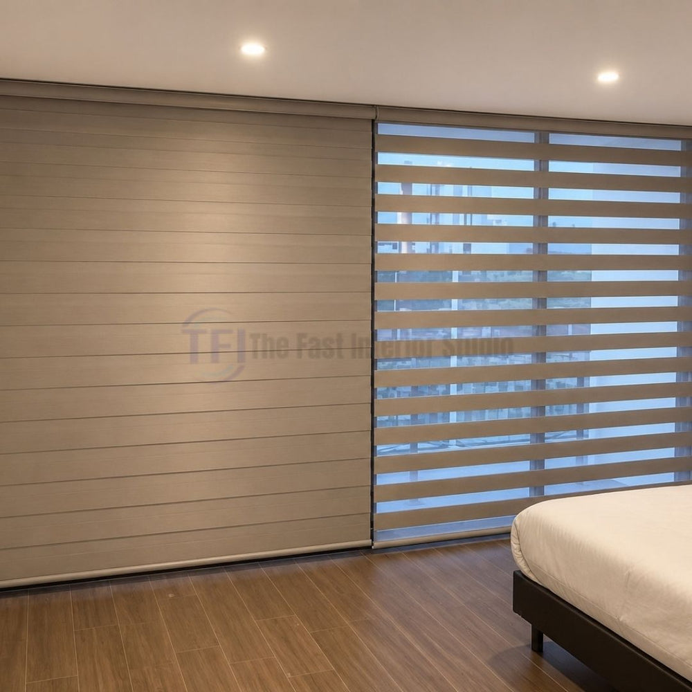 Trending dual layer zebra blinds installed in a modern bedroom for optimal light control
