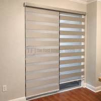 space efficient zebra blinds seamlessly covering a sliding glass door in a contemporary home